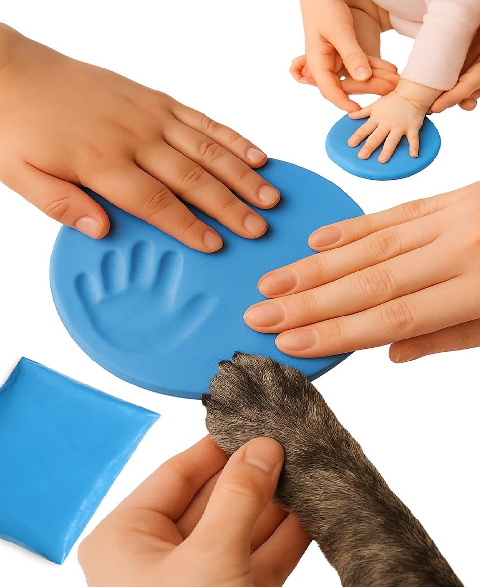 Baby hand- & voetafdruk klei – Blauw – 20g zachte fluffy klei – DIY gipsafdruk – Voor baby’s én huisdieren – Pootafdruk hond/kat – Lichtgewicht & herbruikbaar – 10×7 cm verpakking — afbeelding 1