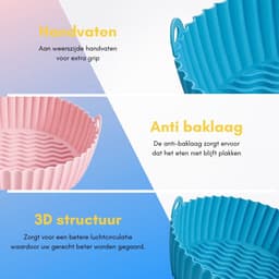 HipWare - Airfryer Siliconen mandje - Antiaanbaklaag - Vaatwasserbestendig - Rond - Roze/Blauw — thumbnail 2