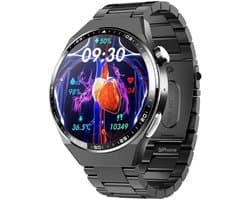 DrPhone ChronaX4 Smartwatch – ECG, Bloedglucose, SpO2, Urinezuur, Lichaamssamenstelling, Bluetooth Bellen, 158 Sportmodi, Slaap & HRV, IP67 – Zwart