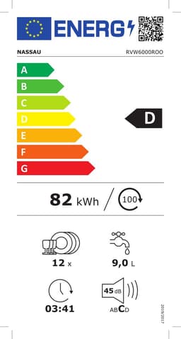 Nassau RVW6000ZWA – AUTODOOR - Label D - 43DB! - RVS sproeiarm - Retro Zwarte Vaatwasser – Handgreep - Vrijstaand – zwart - 5 jaar garantie - — thumbnail 2