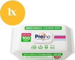 Preline Schoonmaakdoeken - Multi Surface Schoonmaakdoekjes Allesreiniger – Voordeelverpakking 1x100 stuks – Desinfecterend & Laptop Schoonmaak Doekjes – Extra Dik & Breed – Witte Zeepgeur – Voor Huishouden & Keuken & Badkamer & Toilet & Auto
