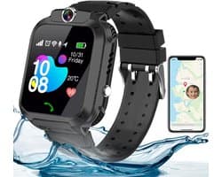 Vitdipy - Kinder SmartWatch - Gps Horloge Kind - Smartwatch kinderen - Telefoonfuncties - Fotofunctie - Spatwaterdicht - SOS alarm - Zwart