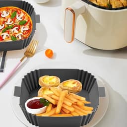 Grijze siliconen bakplaat Geschikt voor heteluchtfriteuse, 17/20 cm diameter, 3 cm hoog, antiaanbaklaag, herbruikbaar, met handgreep en afvoergleuf Geschikt voor olie aan de onderkant. — thumbnail 2