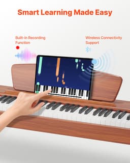 VEVOR Digitale Piano, 88 Toetsen Volledig Gewogen, Aanslaggevoelig Elektrisch Pianotoetsenbord met Muziekstandaard, Drievoudig Pedaal, Voeding, 280 Toetsen, Ondersteunt Draadloze Verbinding, voor Beginners, Houtkleur — thumbnail 4