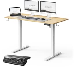 SENSE7 NOJO LIGHT - Zit Sta Bureau - 120 cm x 60 cm - Elektrisch bureau - Verstelbare bureau - Elektrische Hoogteverstelling, Hoogte 72-118 cm, Intelligent Bedieningspaneel, Lichtbruin-Wit — thumbnail 1