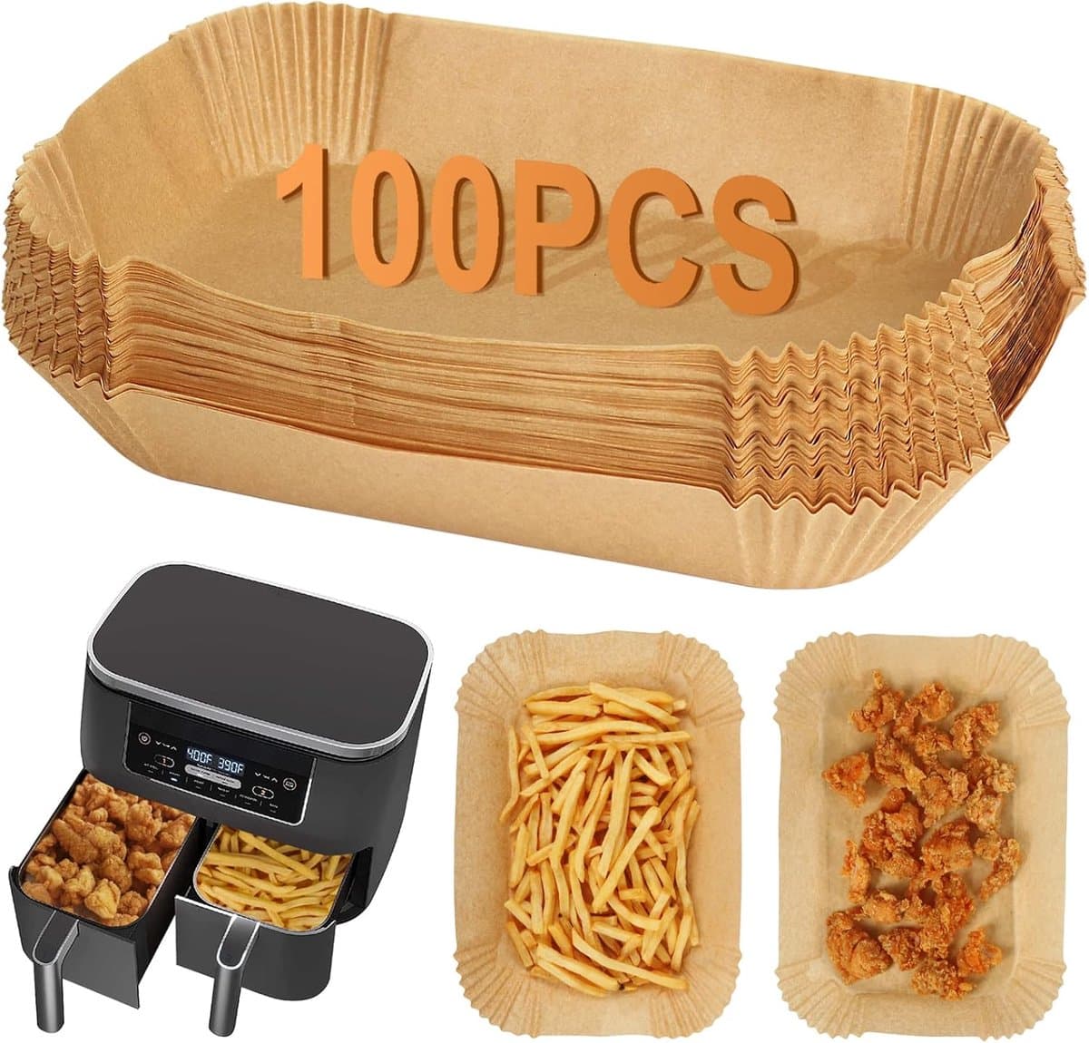 Allecto Premium - 100 stuks Wegwerp Air Fryer Liners | Compatibel met Dual Zone Air Fryer | Accessoires voor Ninja, Salter, Tower — afbeelding 1