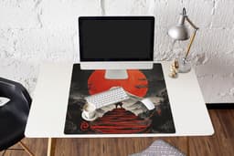 Muismat XXL 80x80 cm - Bureau onderlegger - Bureau mat Krijger - Rode trappen - Zon - Berg - Bureaumat - Gaming mousepad xl - Bureaulegger groot - Computer deskmat — thumbnail 5