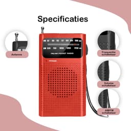 Premes - Draagbare Noodradio - Rood - AM/FM - Op Batterijen - Koptelefoonaansluiting - Draagbare Radio - Wereldradio - Noodpakket Must Have - Zakradio - Voor Rampen - Kleine - Transistor Radio - Telescopische Antenne - Transister Radio — thumbnail 2