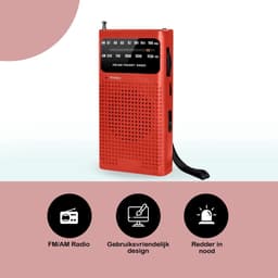 Premes - Draagbare Noodradio - Rood - AM/FM - Op Batterijen - Koptelefoonaansluiting - Draagbare Radio - Wereldradio - Noodpakket Must Have - Zakradio - Voor Rampen - Kleine - Transistor Radio - Telescopische Antenne - Transister Radio — thumbnail 5