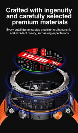 Knobbout 1.7" Outdoor Smartwatch – Digitale Kompas - LED & UV Licht -600mAh batterij - Bluetooth Bellen- IP68 Waterdicht -AI Spraakassistent - Gezondheid & Sportfuncties -Zwart staal + Siliconen Band — thumbnail 4