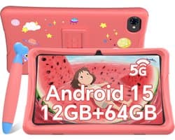 TABWEE K10 Tablet - 10.1 Inch FHD - 12GB RAM - 64GB ROM - SD 2TB - 5000 mAh - Android 15 - WiFi 6 - uitstekend cadeau voor kinderen - Roze