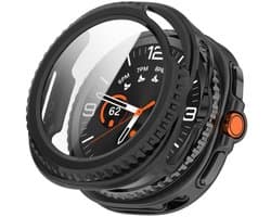 Hoesje met Ingebouwde Tempered Glass Geschikt voor Samsung Galaxy Watch 8 Classic - Smartwatch Hoes met Screen Protector - Hard Plastic Bumper Case - Zwart