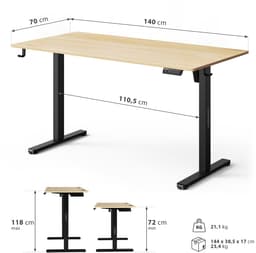 SENSE7 NOJO LIGHT - Zit Sta Bureau - 140 cm x 70 cm - Elektrisch bureau - Verstelbare bureau - Elektrische Hoogteverstelling - Hoogte 72-118 cm - Intelligent Bedieningspaneel - Lichtbruin-zwart — thumbnail 2