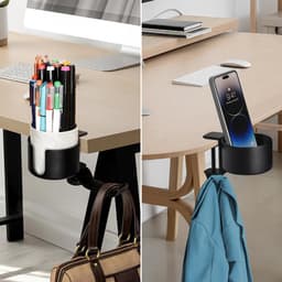 2-in-1 Koptelefoon Houder en bekerhoudertafel - Headset Haak - Hoofdtelefoon Hanger - Bureau - Metaal - Zwart — thumbnail 3