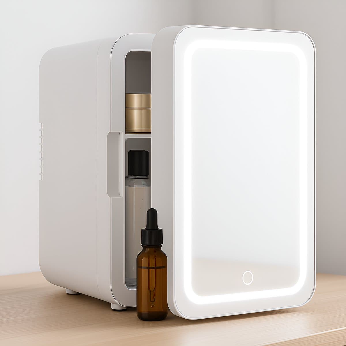 NETTLIFE Skincare Fridge - Mini Koelkast - Make-up Koelkast met Spiegel - Skincare Koelkast met LED Verlichting - Wit - Stil - Beauty Fridge - voor Auto | kamer - 6 Liter — afbeelding 1