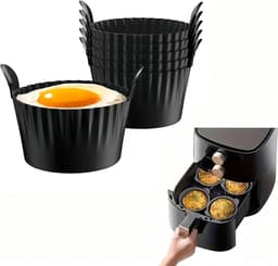 6-pack - Airfryer siliconen bakjes - Dik groot - Gebakken eierdopjes + muffinvormpjes - Hittebestendig en vaatwasserbestendig - Zwart — thumbnail 1