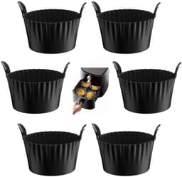 6-stuks Airfryer accessoires - Airfryer eivorm - Herbruikbare siliconen bakvormpjes - Bakvorm accessoires - Antiaanbak keuken bakgereedschap - Met handvatontwerp - 9*9*5.5cm - Geschikt voor bakken, eieren, cakes, snacks - Zwart — thumbnail 1