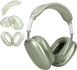 kwmobile 3-in-1 Hoofdtelefoonhoes voor Apple AirPods Max / AirPods Max 2 Hoesje - 360° TPU-hoes voor hoofdtelefoon - transparant / groen — thumbnail 1