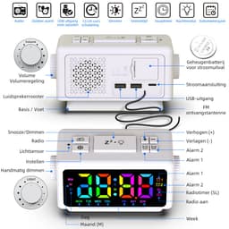 Gloovon® - Wekker Radio - Digitale Wekker - Klok - Twee alarmen - Dimbaar LED display - Dual USB - Kinderwekker - Digitale klok slaapkamer - Wit — thumbnail 2