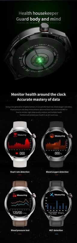 Knobbout 1.6 inch(3.7cm) Stijlvolle HD Kleurenweergave Scherm smartwatch - Ingebouwd Kompas - Hoogtemeter en Barometer - Krachtige NFC-functie - Bluetooth Handsfree Bellen - Dynamische Interactieve Weergave -Bruin leren en siliconen horlogeband — thumbnail 3