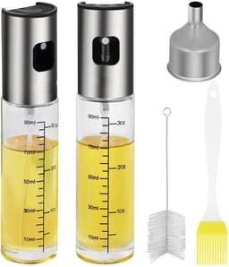 PromoHome Olie Spray Fles 2-Pack, 100ml Olijfolie Sprayer Oliesproeier, Olieverstuivers voor Koken Air Fryer Keuken, Glazen Olieverdeler Lekvrij met Grote Trechter en Reinigingsborstel — thumbnail 1