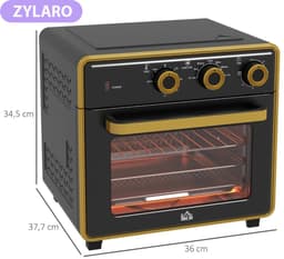 ZYLARO Airfryer oven - Vrijstaande Elektrische Oven - AirFryer, Bakken, Grillen en meer - 20 Liter - 1400 Watt - Vintage metaal zwart en geel — thumbnail 7