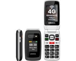 Uniwa V202T Senioren Telefoon 4G Senioren GSM Mobiele Telefoon Klaptelefoon Grote Toetsen SOS Noodknop Simlockvrij Oplaadstation Luid Geluid