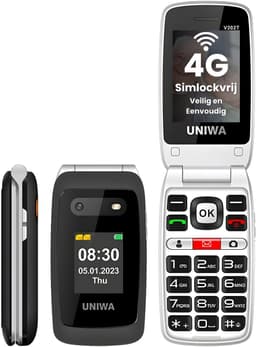 Uniwa V202T Senioren Telefoon 4G Senioren GSM Mobiele Telefoon Klaptelefoon Grote Toetsen SOS Noodknop Simlockvrij Oplaadstation Luid Geluid — thumbnail 1