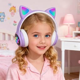 longziming Draadloze Kinder Koptelefoon – Cat Headphones met LED Oortjes – Bluetooth Hoofdtelefoon– Bluetooth 5.0 – Licht Groen – Met Verlichting – Opvouwbare opbergruimte – Lichtpaars — thumbnail 8
