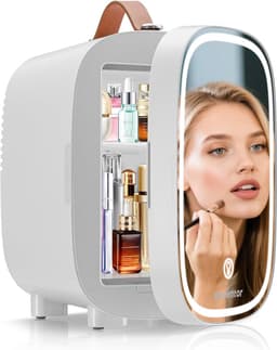 Mini Koelkast 4L met Spiegel – Stille Kleine Koelkast voor Slaapkamer, Kantoor & Auto – Ideaal voor Make-up, Huidverzorging, Drankjes & Snacks – Wit — thumbnail 1