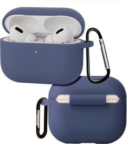 Hoes - Geschikt voor Apple Airpods Pro 3 - Siliconen Hoesje met Clip - Silicone Case Cover - Grijsblauw — thumbnail 1