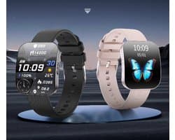 Smartwatch voor Dames en Heren 2025 -1.85inch AMOLED - RVS, Siliconen Bandje - Hartslagmeter - Stappenteller - Slaapmonitor - Multisport - Compatibel met Android en iOS - Waterproof - Zwart en Roze