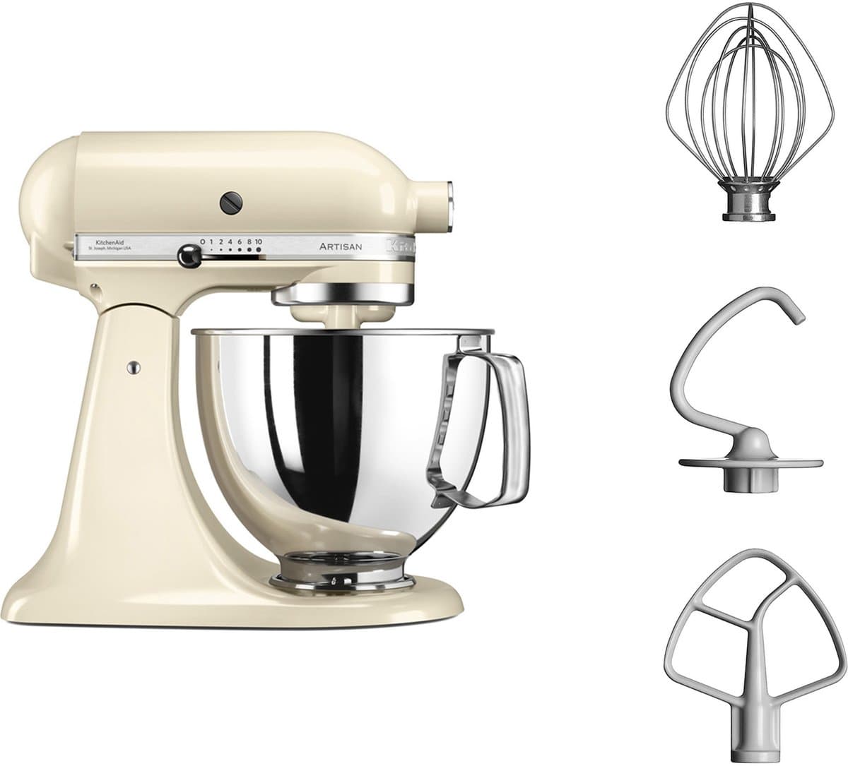 KitchenAid Artisan 5KSM125EAC - Keukenmachine - 4,8L - Amandel wit - 3 menghaken — afbeelding 1
