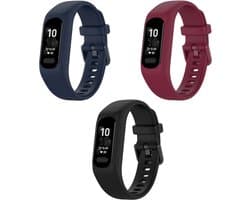 Strap-it – Bundel 3 stuks Siliconen Smartwatch Bandjes – Zwart + Bordeaux + Donkerblauw – Geschikt voor Garmin Vivosmart 5 – Horlogeband / Polsband / Armband