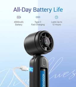 Draagbare Handventilator Turbo 4000mAh - Opvouwbare Mini Ventilator met 5 Snelheden voor Reis en Thuis — thumbnail 5