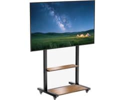 Azomor® Verstelbare TV-standaard met wielen en houten plank voor grote televisies