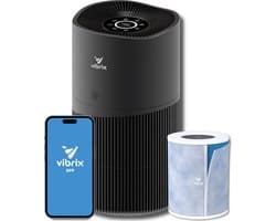 Vibrix PureFlow70 Pro Luchtreiniger / Air Purifier – HEPA H14 + koolstoffilter – 468 m³/u – Voor kamers tot 70 m² – Ionisator – App-bediening – Zeer stil met slaapstand – Luchtkwaliteitindicator