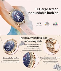 Stijl Ontmoet Slimheid: Knobbout 1.32” Smartwatch met Diamanten – Voor Vrouwen die Stralen! Bluetooth Bellen, Gezondheidstracker & AI Assistent- Zilver staal talen band met kristallen + extra siliconen band — thumbnail 2