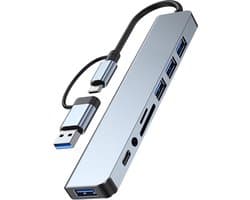 USB C-hub - 8 in 2 USB-hub 3.0 multipoort-adapter - SD/TF-kaartlezer - USB 3.0 en 2.0 poorten - USB -C-aansluiting - 3,5 mm audio-aansluitingen - USB-verdeler