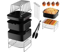 DailySupplies® Airfryer Accessoires - Siliconen Bakje - Bakpapier - Zwart en Zilver