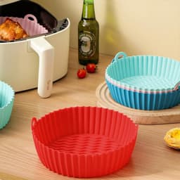 7.5inch Airfryer siliconen bakplaat - Ronde Airfryer siliconen binnenkant - Herbruikbaar - Keuken- en kookaccessoire - Siliconen bak- en kookplaat - Antiaanbak bakvorm - Hittebestendig - Met handvat - Geschikt voor Airfryers - Blauw — thumbnail 3