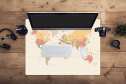 Muismat XXL 80x60 cm - Bureau onderlegger - Bureau mat Wereldkaart - Realistisch - Beige - Bureaumat - Gaming mousepad xl - Bureaulegger groot - Computer deskmat — thumbnail 4
