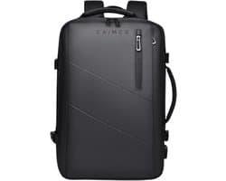 Caimco Nexus Rugzak met USB Oplaadpoort & Laptopvak – Uitbreidbare Waterafstotende Backpack – 15.6 inch Laptop Rugtas voor School, Werk & Reizen – Zwart