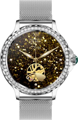 Knobbout Luxe Smartwatch voor Dames – Met Sprankelende Kristallen-1.3" IPS HD Touchscreen – Bluetooth 5.2 Bellen – Hartslag & Bloeddrukmeting – IP68 Waterdicht – Zilverkleurige Roestvrijsta — thumbnail 4