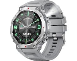 Knobbout 1.43” AMOLED Smartwatch – 466×466 HD Scherm – 5ATM Waterdicht (tot 50m) – LED Zaklamp + UV-Licht + SOS Noodflits – Bluetooth Bellen – 525mAh Lange Batterijduur – Outdoor & Sporthorloge voor Android/iOS-Grijs