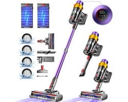 Elekiatech Steelstofzuiger - Steelstofzuiger Draadloos - Met 2 Accu’s - 70000Pa - 3 Standen Zuigkracht - LED-Display - 2200 mAh Accu - 20–70 Min Werktijd - 1,8L - Met Meubelborstel - Voor Tapijt, Harde Vloeren en Dierenharen - Paars