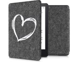 kwmobile hoes geschikt voor Amazon Kindle Paperwhite 11. Generation 2021 - E-reader beschermhoes in wit / donkergrijs - Brushed Hart design