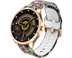 Belesy® BQSiRgSk Pro Skull - Smartwatch Dames – Smartwatch Heren - Horloge - 1.28 inch - Kleurenscherm - Stappenteller - Bloeddruk - Hartslag - 75+ Wijzerplaten – Sporten – Rose goud – Staal - Siliconen – Skull - Kerstcadeau