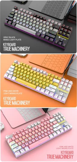 XUNFOX K80 RGB mechanisch 87keys TKL gaming toetsenbord - Blue Switch - Mechanical Keyboard - QWERTY - Anti-ghosting - Zwart/Grijs — thumbnail 3