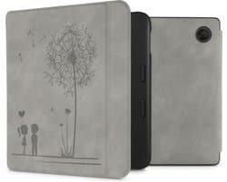kwmobile e-reader hoesje geschikt voor Tolino Vision 6 hoes - Ereader flip case met standaard - Kunstleren e reader cover - Paardenbloemen Liefde design in grijs